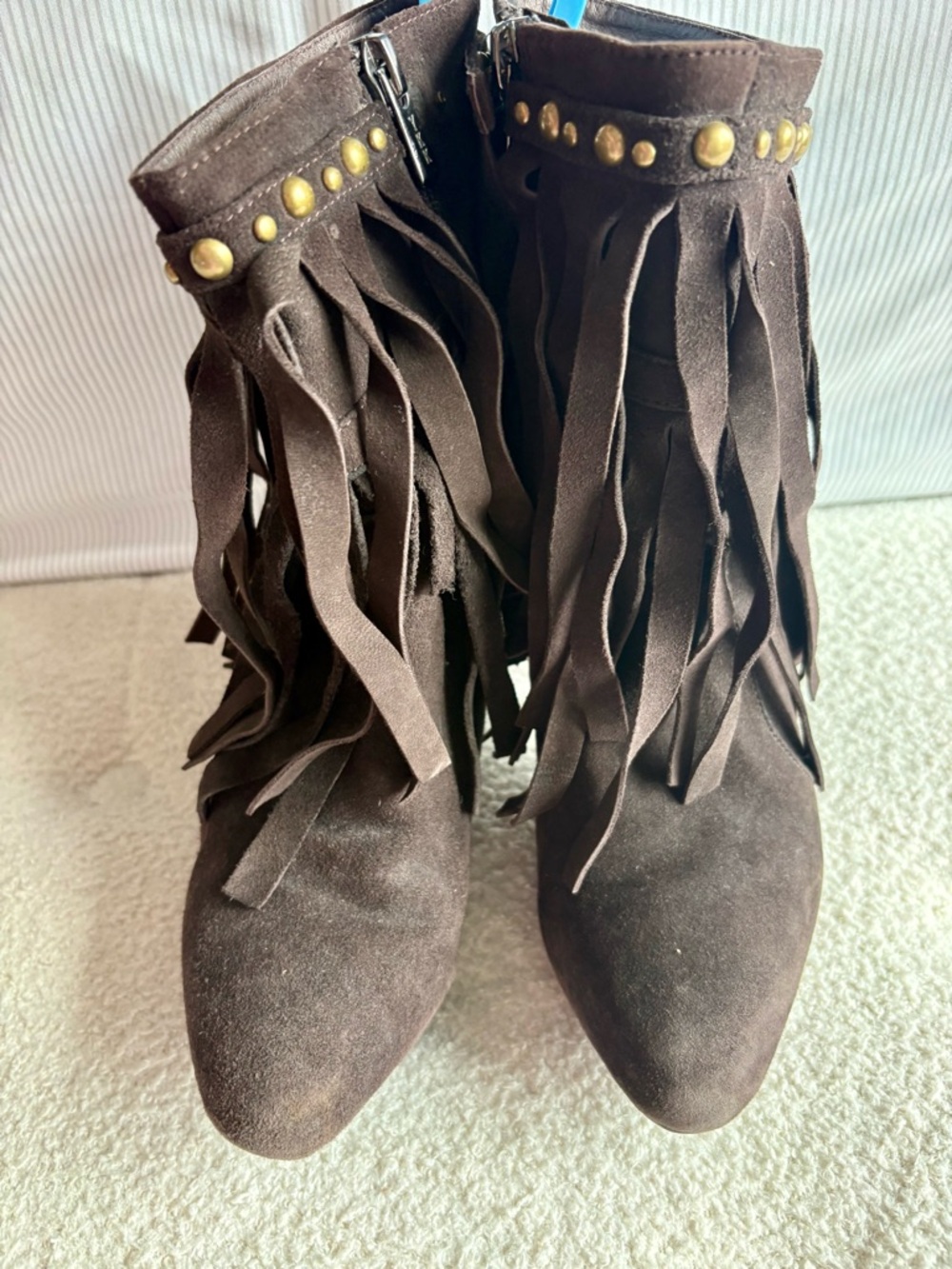 Fringe Suede Ankle Boots in Dark Brown - Women's Fashion Boots